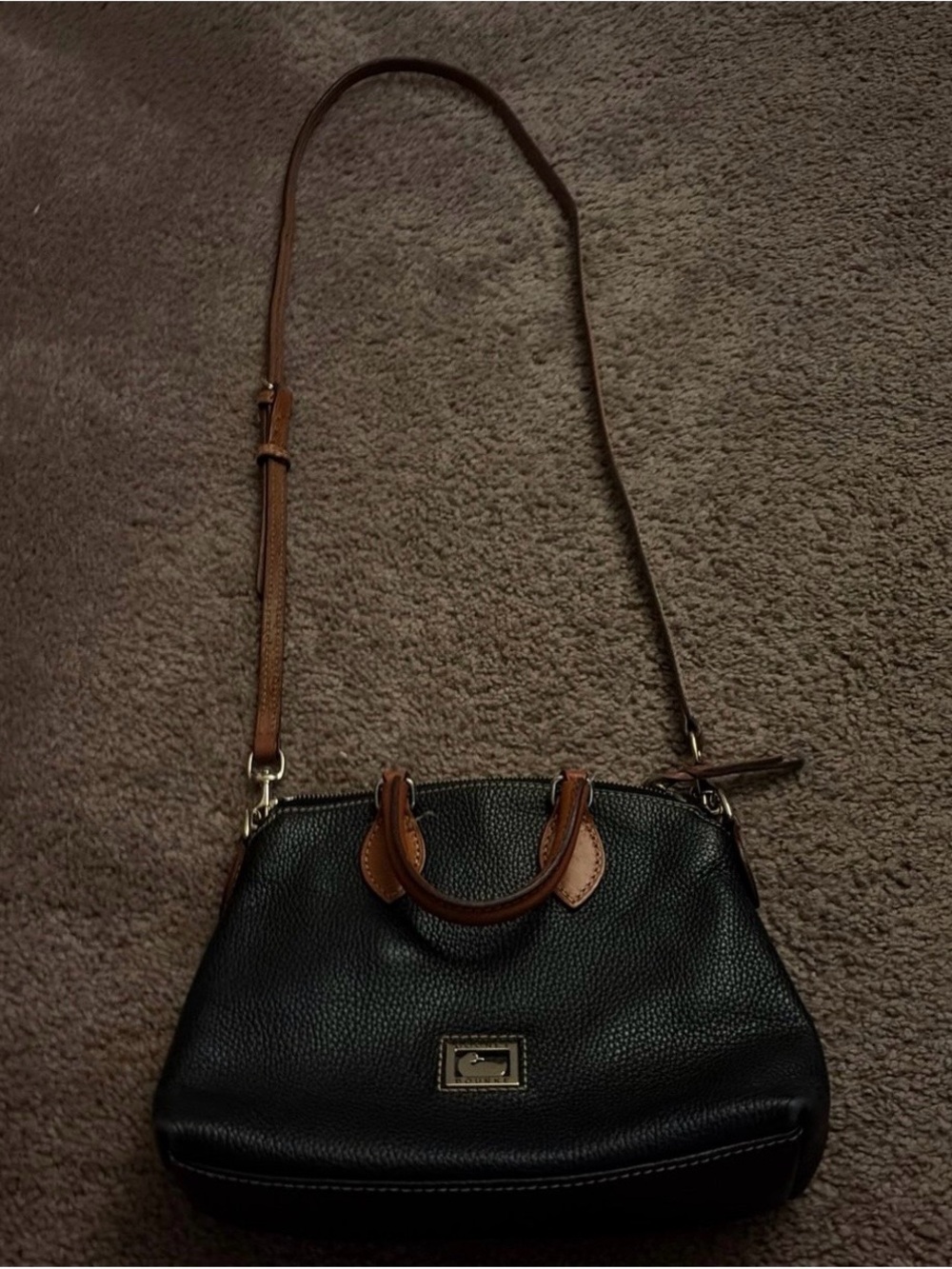 Dooney & Bourke Black Leather Crossbody with Brown Trim